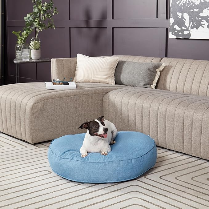 Gordie Round Indoor/Outdoor Pillow Style Dog Bed, Blue Heather, Small