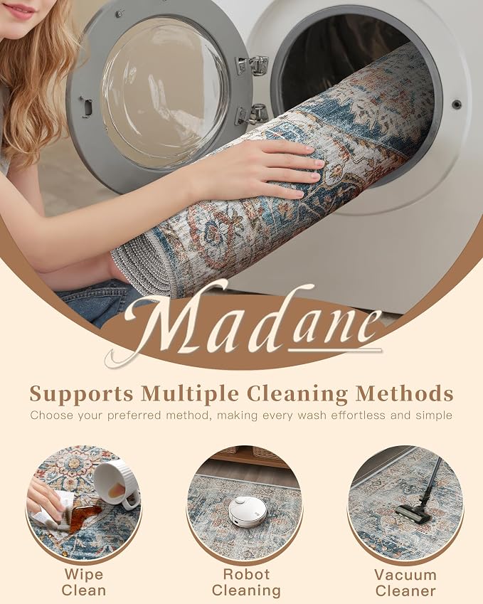 Madane Runner Rug 2x8, Washable Hallway Runner Rugs, Non-Slip Low-Pile Soft