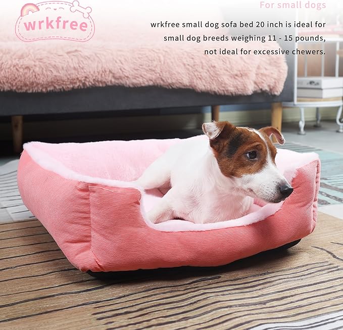 Dog Bed with Sides Small Washable Rectangle Pet Sofa Bed for Small Dogs Cats Comfy Bolster Beds Premium Soft 20x19x6