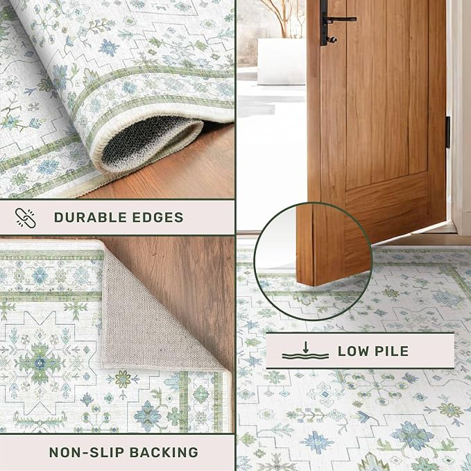 Blue and Green Washable Rugs 3x4