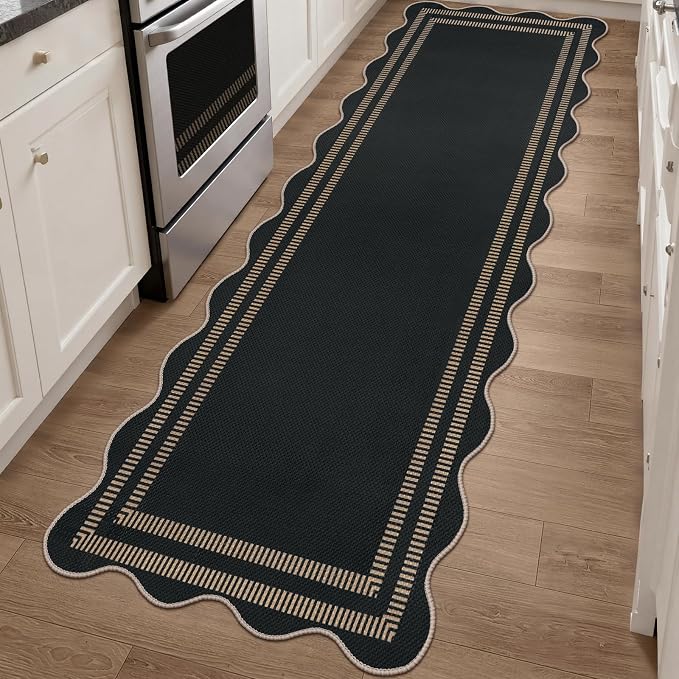 Scalloped 2.6x8 Kitchen Runner Rug, Washable Rugs