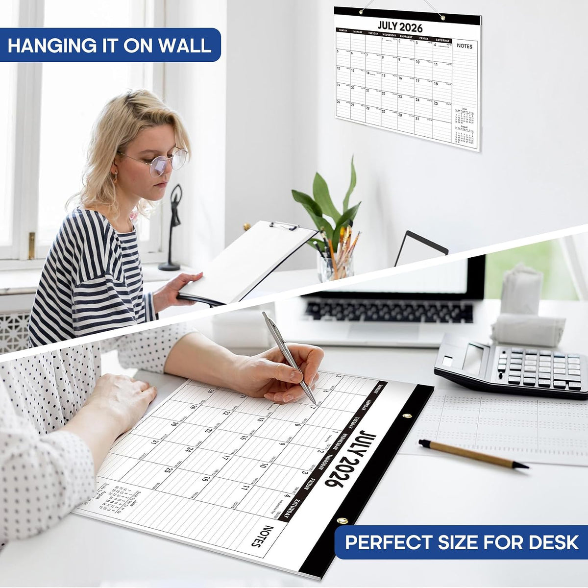 Taja 6 Pack of Desk Calendar 2026-2027, Jul 2026-Dec 2027, 17" x 12"