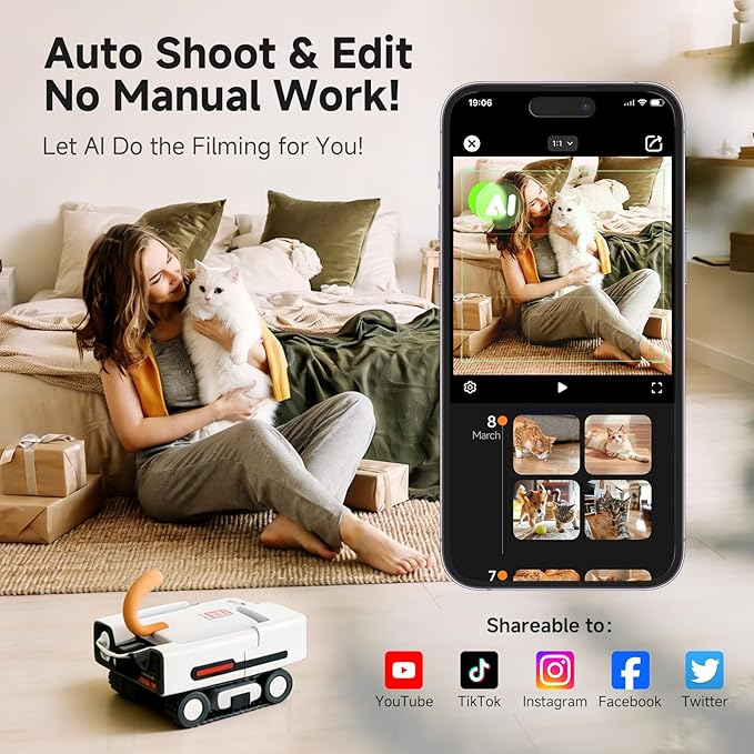 A3 AI Pet Companion Robot with 2K Camera – Smart Robot for Cats & Dogs, Auto Follow, Laser Toy, Night Vision, 2-Way Audio, AI Behavior Reports, Auto Recharge & App Sharing