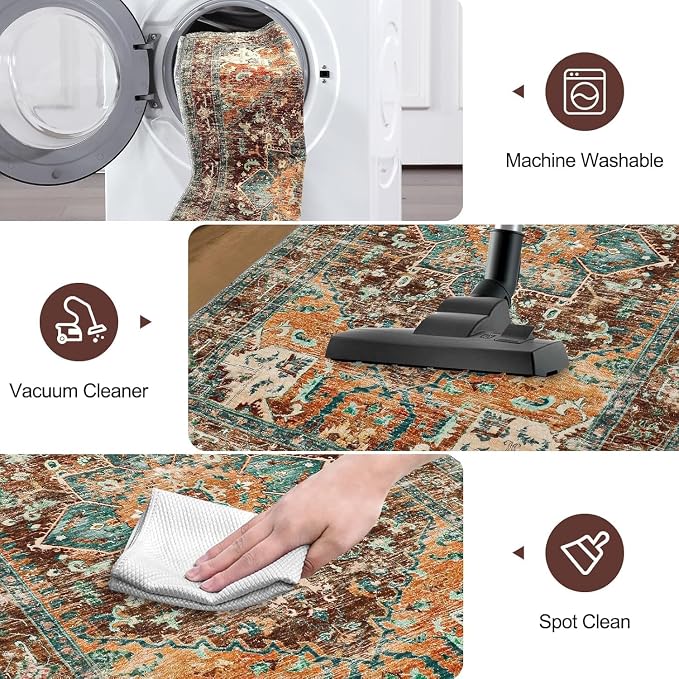 Yamaziot Washable Runner Rug, 3x7 Non-Slip Boho Vintage Hallway Rug Runner