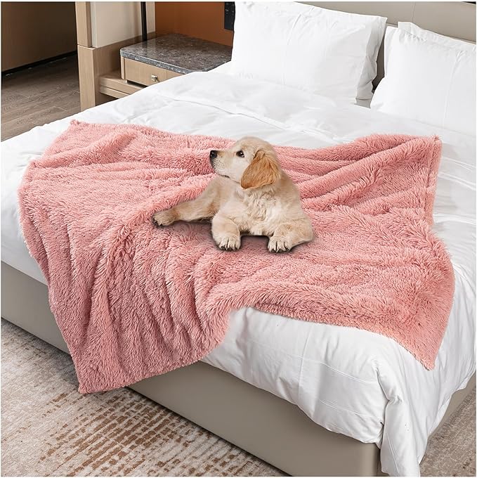 Pink Fluffy Waterproof Dog Blanket Long Faux Fur 85x57in Big Pet Blankets Cozy Warm Couch Mat King Size Bed Cover Washable(Pink,XL-85 * 57in)