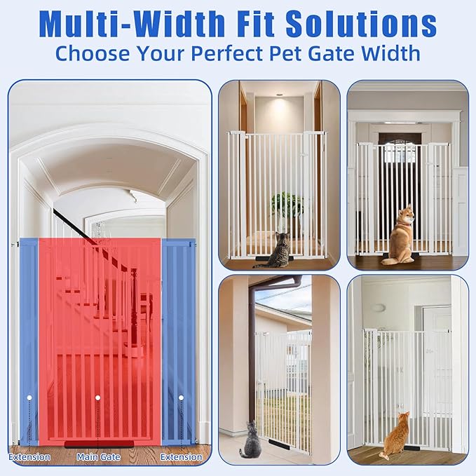 59 Inch Extra Tall Pet Gate for Cats,29.5-43" Adjustable Wide Dog Gates,No Drilling Pressure Mounted Walk Through Tall Cat Gate for Doorways,Hallway,Stairs