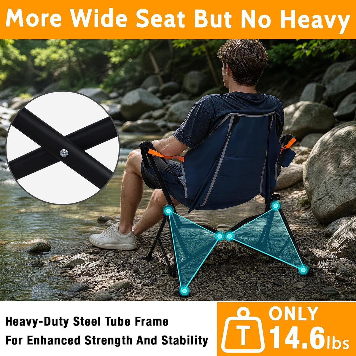 Romswi 1 Pcs Hammock Chair, Oversized Portable Folding Swinging Chair with Adjustable Back & Seat, Supports 440lbs for Outdoor, Patio, Lightweight Camp Chair Blue(Without footrest)