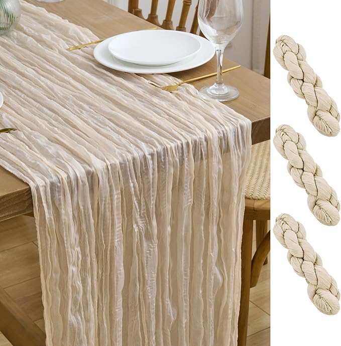 Asee'm 3pcs Beige Cheesecloth Table Runner Summer 10FT Boho Gauze Rustic | Boho
