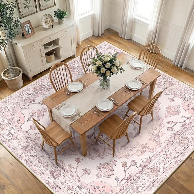RELEANY Area Rugs Square 10ft Washable Non-Slip, Floral Vintage Distress