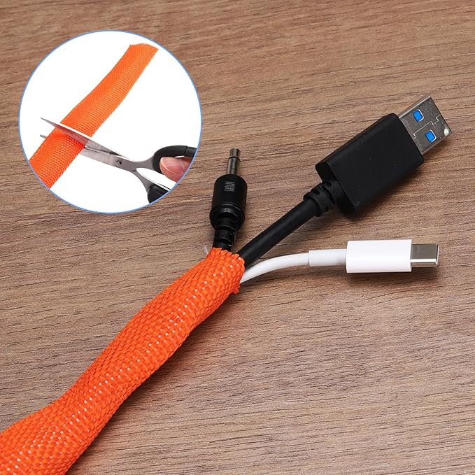 MECCANIXITY Braided Cable Sleeves Heat Shrinkable Fabric Sleeving, 1" 16ft Orange 2:1 Ratio Heat Shrinkable Cord Protector for Harness Cable, Network Cable Protection, Cable Management