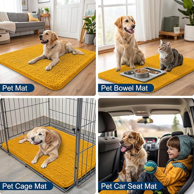Smiry Dog Door Mat for Muddy Paws 30x17, Absorbent Dirt Trapper, Non-Slip