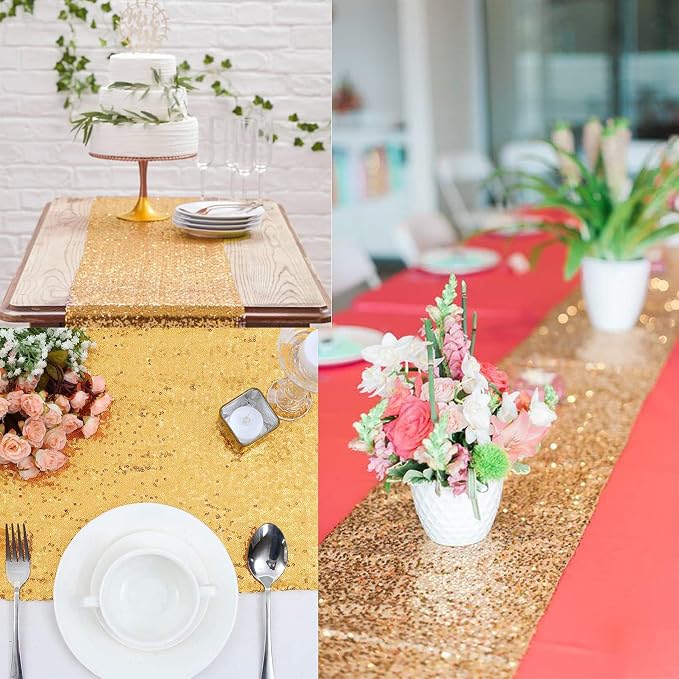 12 Packs 12 X 72 Inch Gold Sequin Table Runner Glitter Dining Table Runner