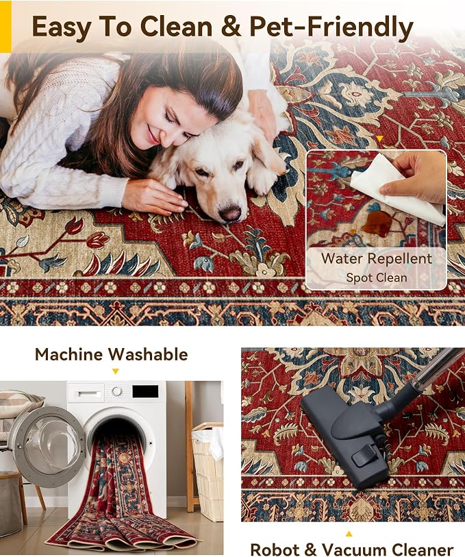 RELEANY Area Rugs 4'x5' Washable Non-Slip, Floral Vintage Distress Medallion