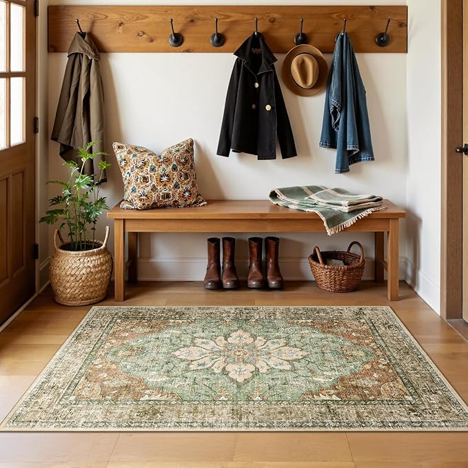 RELEANY Area Rugs 3'x5' Washable Non-Slip, Floral Vintage Distress Medallion