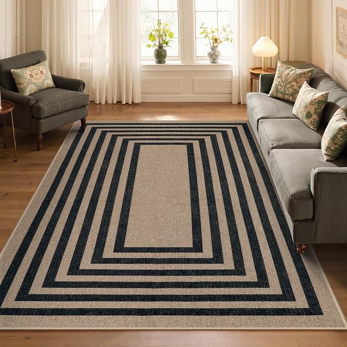 Lahome Enfys Modern Geometric Easy Jute Dining Room Rug, 5x7 Modern Rugs