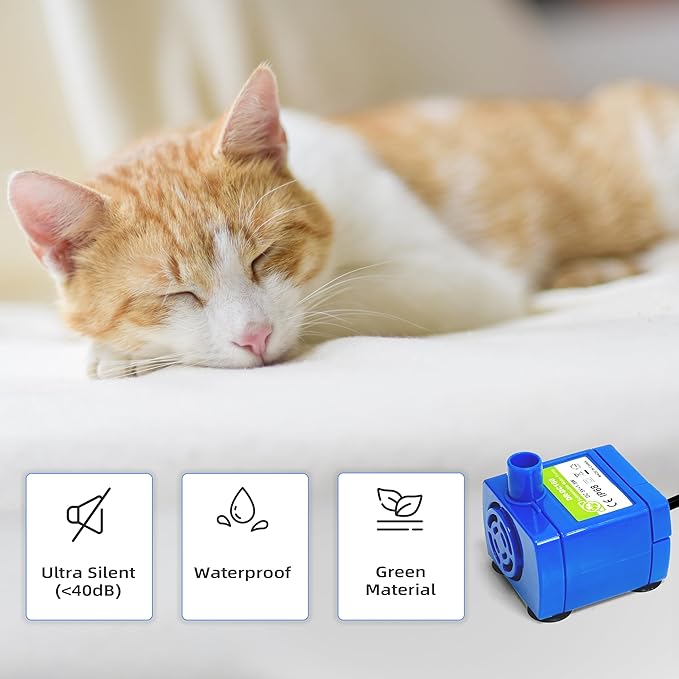 IP68 DR-DC160 submersible water pump Cat Water Fountain Pump for Tritone Ceramic, Stainless Steel, Round Flower Cap Cat Fountains, Automatic Pet Water Dispenser Replacement Pump (No LED)