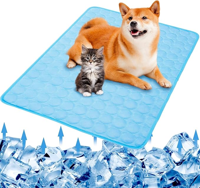 SHEJIZE Dog Cooling Mat Dog Cooling Pad Self Cooling Blanket, Washable Cooling Mat for Dogs, Pet Cooling Mat Keeps Pets Cool in Summer Heat, Resuable Fabric Cooling Mat (Blue, 15x20inch)