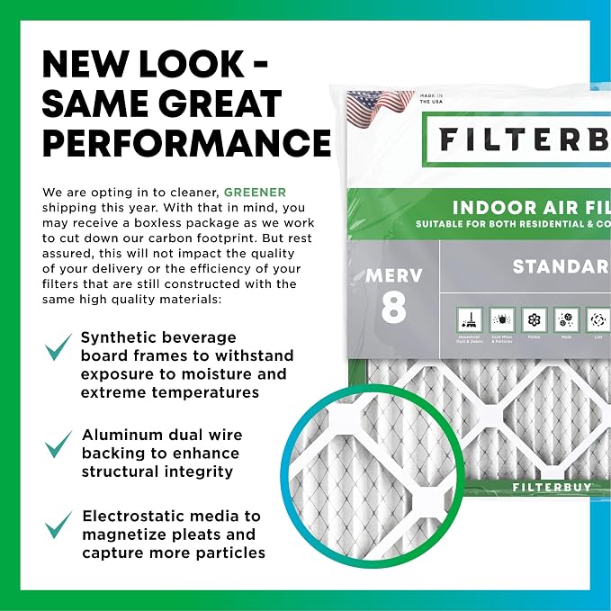Filterbuy 16x20x4 Air Filter MERV 8 Essential Dust & Allergy Defense,