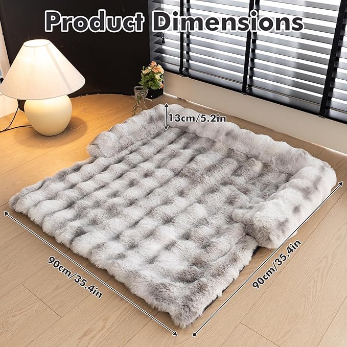 LiveGo Fuzzy Pet Couch Covers for Sofa, Dog Couch Cover Fuzzy Sofa Cover Cream Square Plaid Dog Bed Plush Dog Mat for Furniture Protector for Large Medium Dogs and Cats