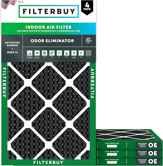 Filterbuy 10x24x1 Air Filter MERV 10 Odor & Allergy Defense