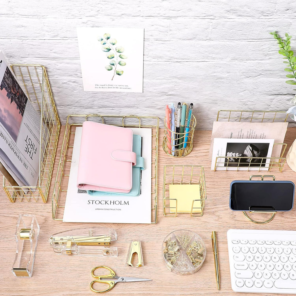 Yaomiao 13 Pcs Desk Accessories Set Organizer Office Supplies, Gold