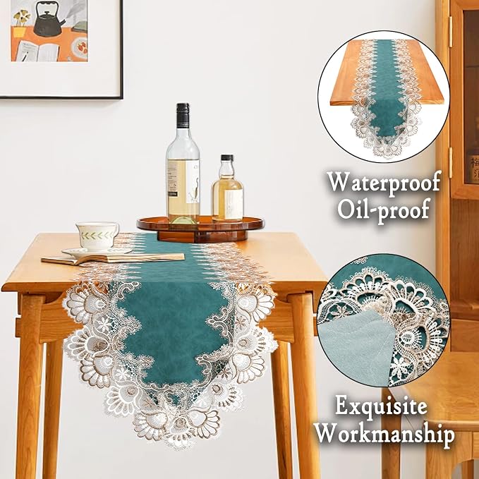Lace Table Runner, Waterproof Oil-Proof PU Leather Table Runner