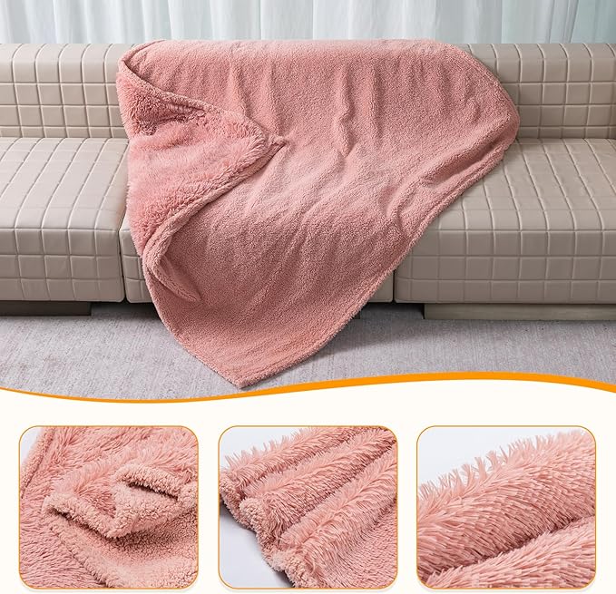 Waterproof Dog Blanket Pink Fluffy Long Faux Fur Pet Throw Blankets 28x20in for Couch Love Bed Cover Washable(Pink,XS)