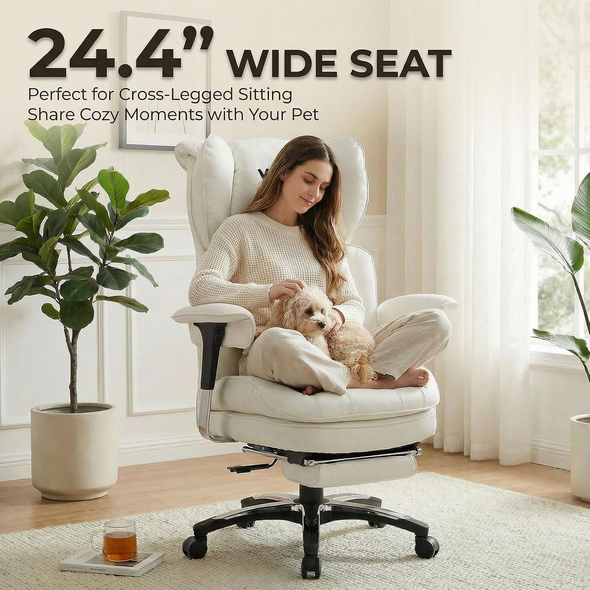 Efomao Big & Tall Executive Chair, Wide Office Chair with Footrest White-L