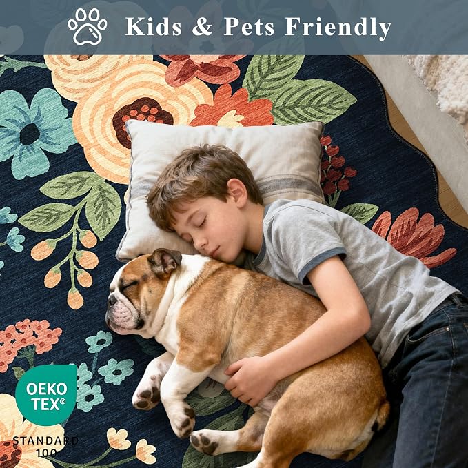 DUKINO 8x10 Area Rug, Floral Washable Rugs