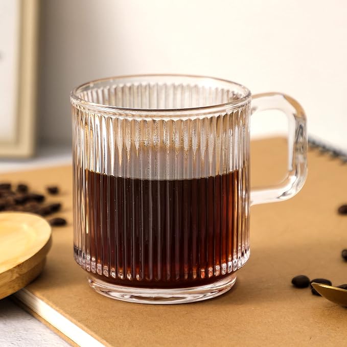 Lysenn Clear Glass Mug with Lid, Premium Glass Coffee Mug, 12 oz Tea Cup |