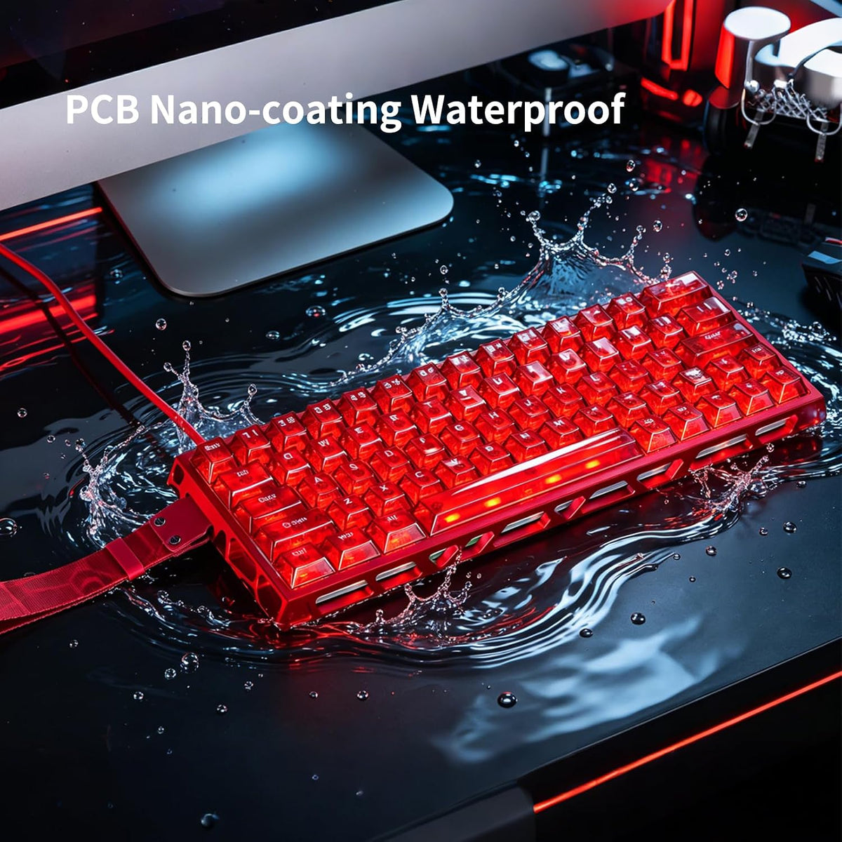 IROK MG63 64 Keys Wired Magnetic Switch Keyboard, 512KHZ All Keys Scan Rate, PCB Nano-Coating Waterproof, ARGB Light and Shadow Coexist 8KHZ/CNC Carved Aluminum Gaming Keyboard (Red)
