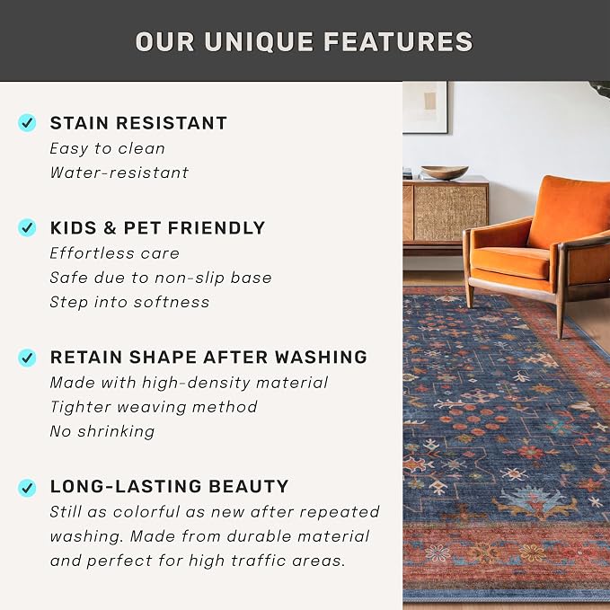 Navy Blue Area Rugs 9x12 Living Room, Dining Room Rugs