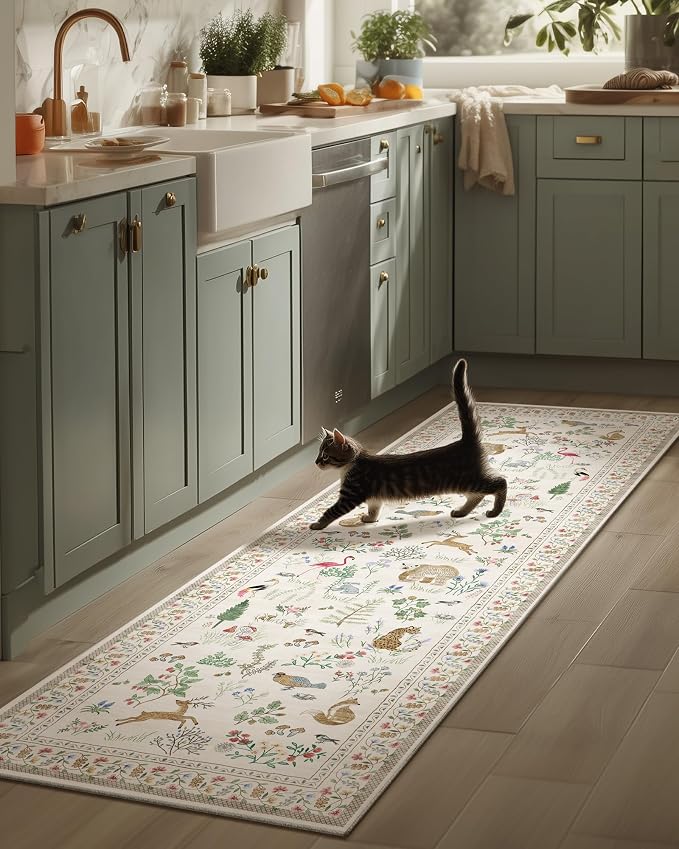 Machine Washable Kitchen Runner Rugs: 2'6"x8' Hallway Runner Non Slip Low Pile