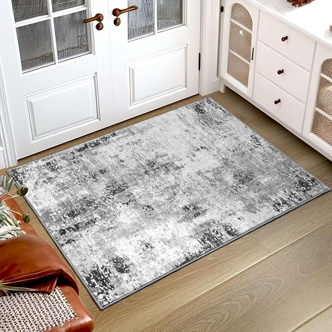 Entrance Rugs Indoor 2x3 Grey Entry Rug Washable Abstract Small Area Rug