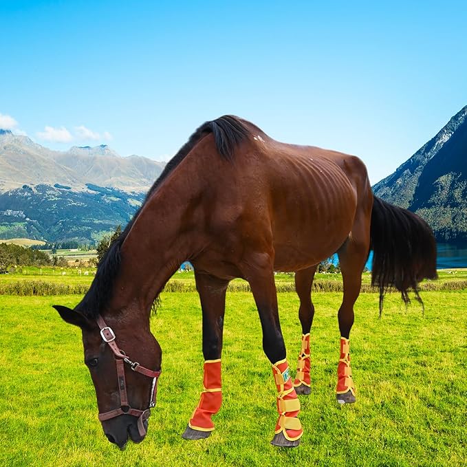 Fly Boots for Horses Set of 4 – Breathable Mesh Leg Protection for Summer with Ventilated Design & All-Day Comfort （Orange，Large