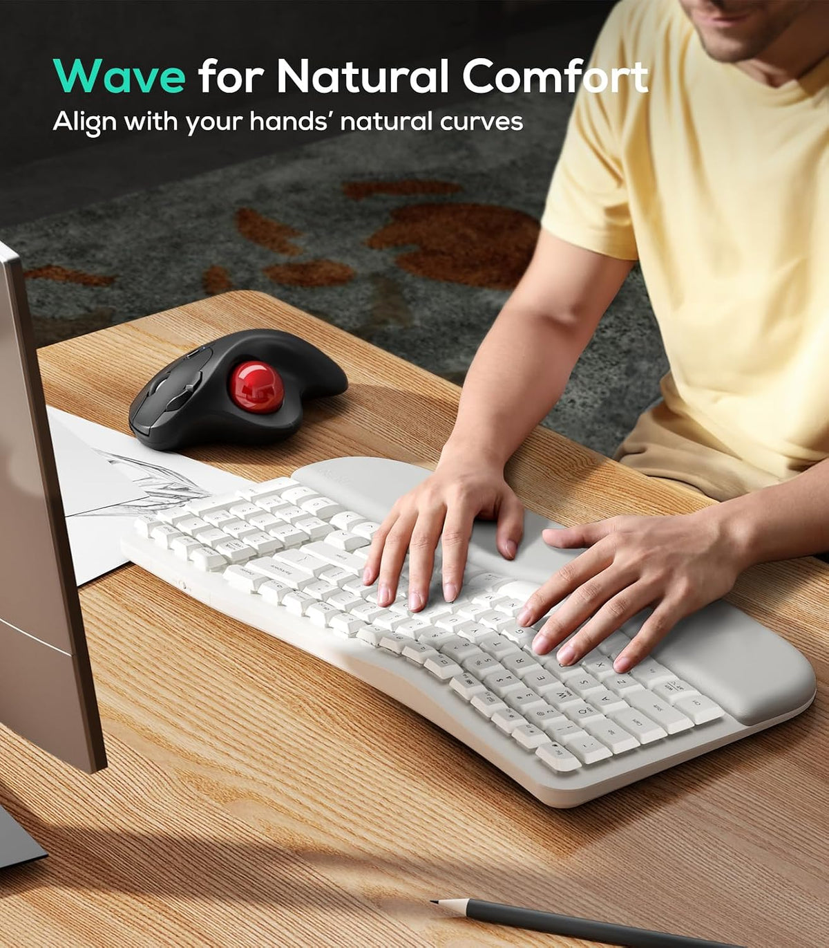 Nulea Wave Keys Ergonomic Keyboard Wireless with Cushioned Palm Rest