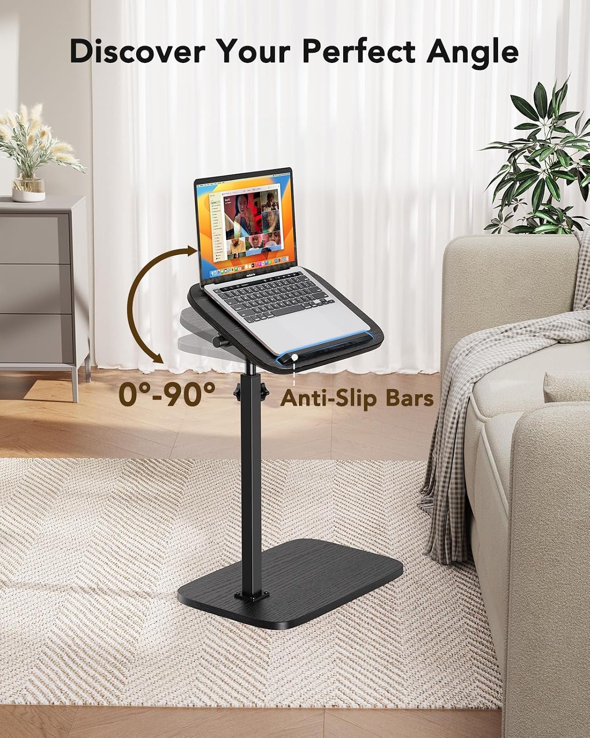 HUANUO TV Tray with Height Adjustment, 360° Swivel, 90° Tilt, Black