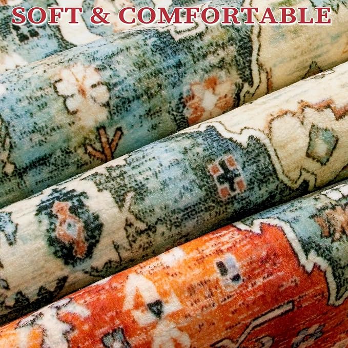 SERISSA Bedroom Rug 4x6 Boho Tribal Rug, Vintage Washable Area Rugs Non Slip