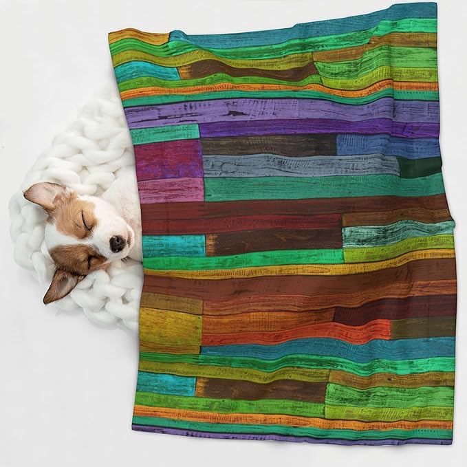 Colorful Wood Throw Blanket - Wooden Blanket for Dog Cat Pet Blankets 23x16 for Couch Sofa Bed