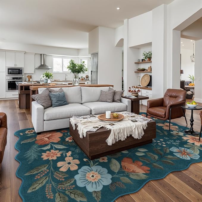Lahome Floral Washable Area Rug, Ultra-Thin Soft Non-Slip Stain Resistant