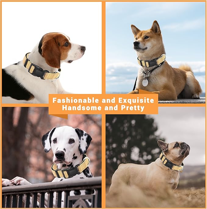 2 Pack Reflective Dog Collar with Safety Locking Buckle, Adjustable Soft Breathable Comfortable Nylon Pet Collar for Small, Medium and Large Dogs, Brown, M