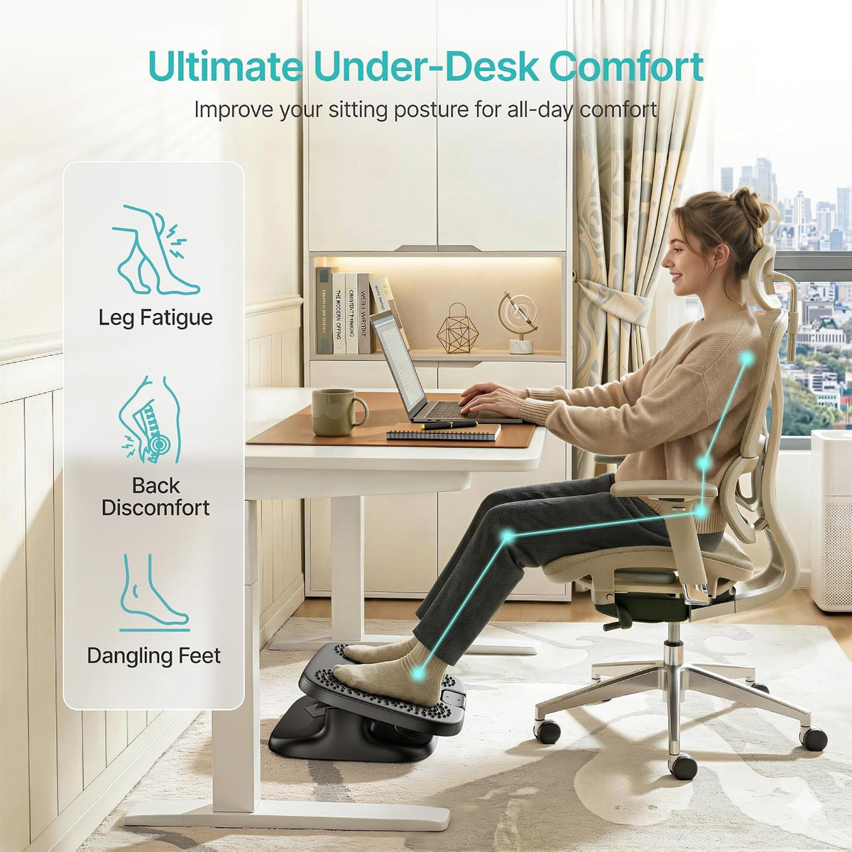 PEGZONE Foot Rest Under Desk with Massage, Ergonomic Stepless Adjustable
