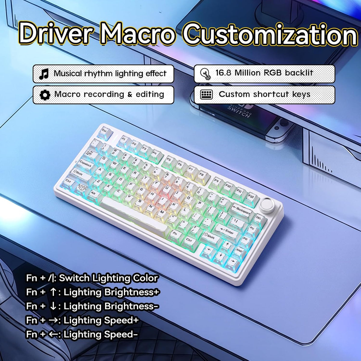 Aula F75 Mechanical Keyboard,Wireless Creamy Gaming Keyboard with Knob