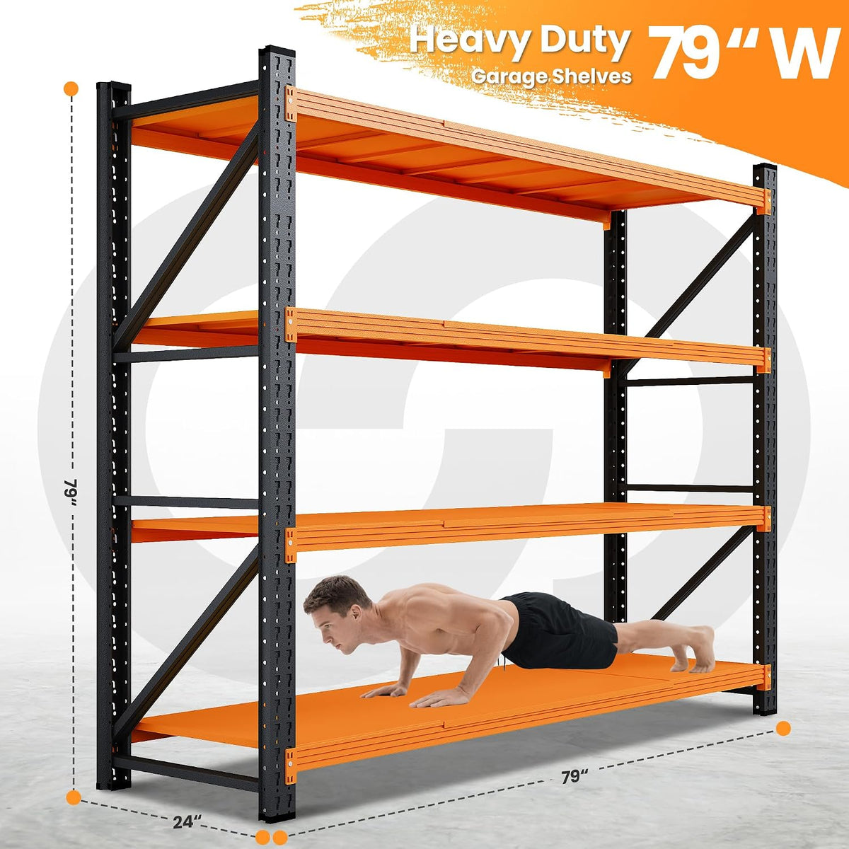79” Wide Heavy Duty Metal Garage Shelving, Adjustable Storage Shelf
