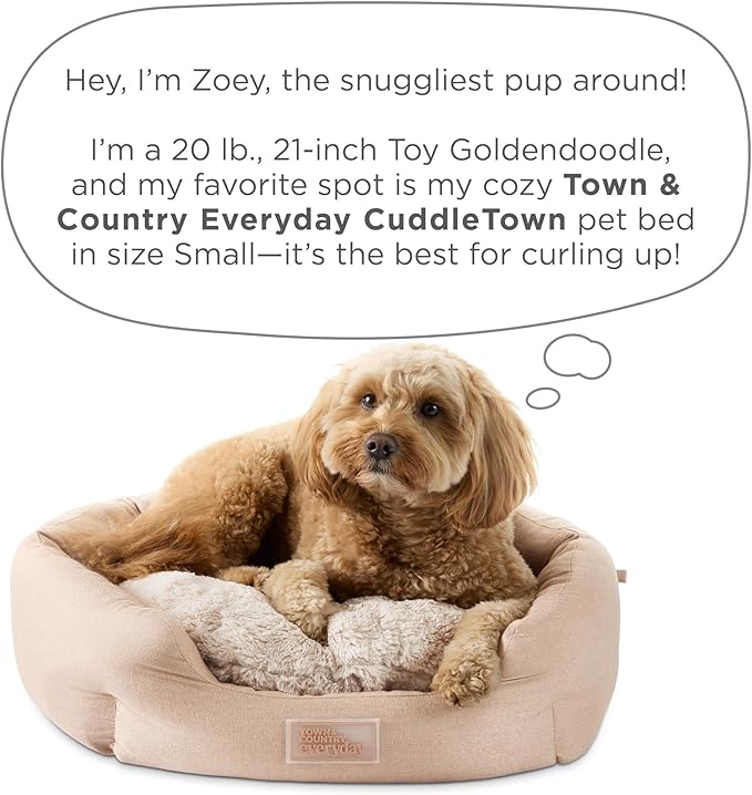 TOWN & COUNTRY EVERYDAY CuddleTown Faux Linen Comfy Cozy Cuddler Pet Bed, Supportive & Calming, Non-Slip Bottom, Machine Washable Cover, Cream, Small 22"x20"x7"