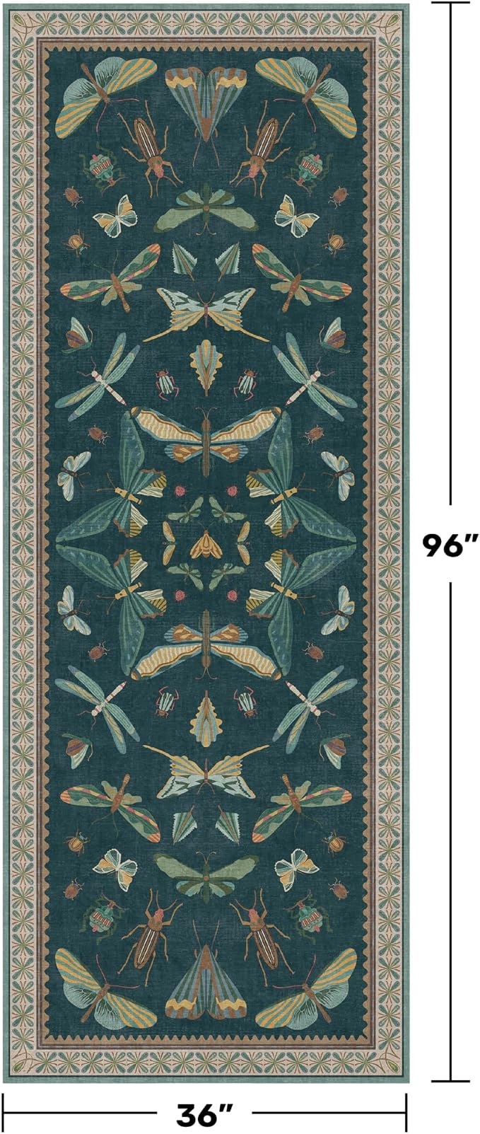 Hazo Haus Green Boho Runner Rug 3x8, Foldable Washable Carpet