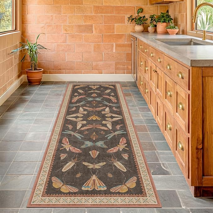 Washable Brown Runner Rug 2x7, Non Slip Indoor Carpet