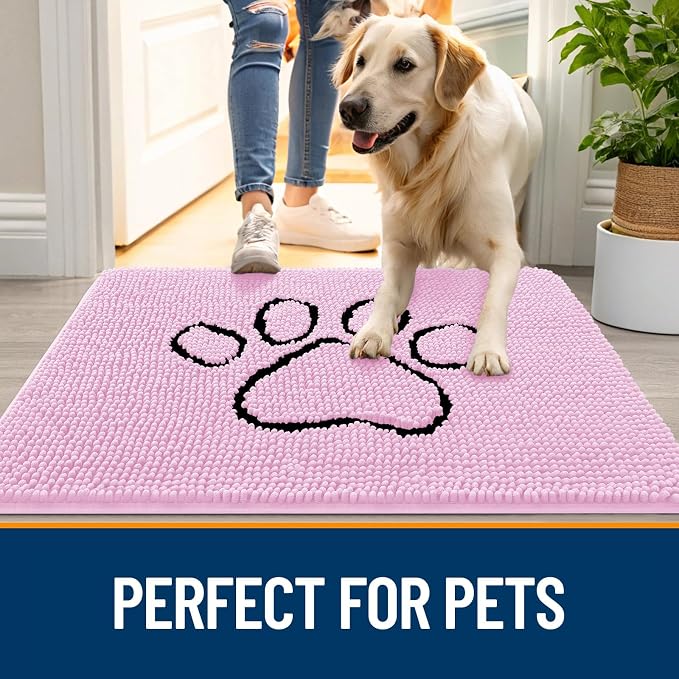 OLANLY Dog Door Mat for Muddy Paws 36x24, Paw Print Design, Absorbs Moisture