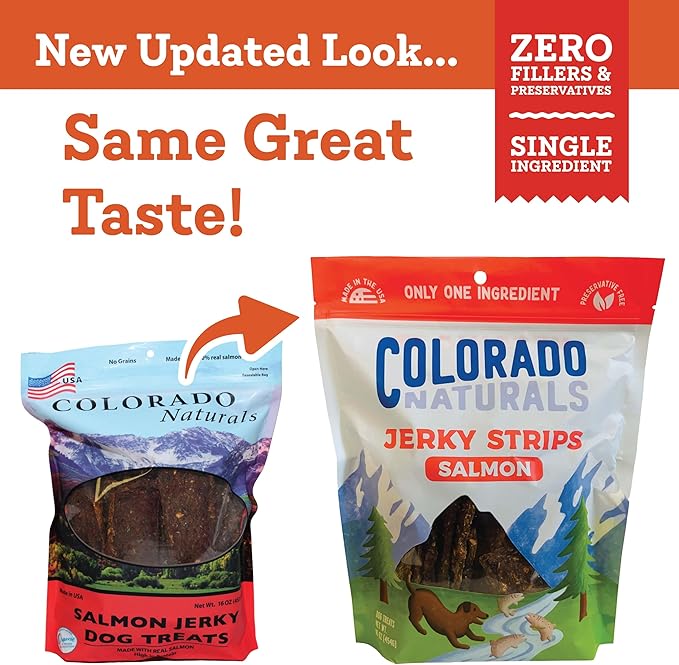 Colorado Naturals Salmon Jerky Chips Dog Treats 16 oz Beef Jerky Chips Dog Treats 6 oz – All-Natural, Made in USA, No Fillers or Preservatives – Great for Muscle Development