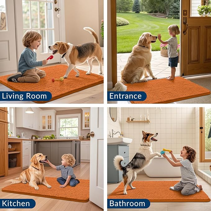 Smiry Dog Door Mat for Muddy Paws 59x35, Absorbent Dirt Trapper, Non-Slip